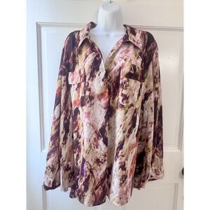 Investments Women's Size 2x Long Sleeve V-Neck One Button Blouse NWT